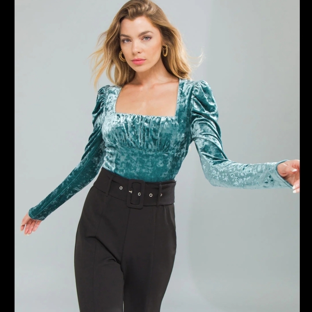 Flying Tomato Velvet Puff Sleeve Top Size XS Cropped